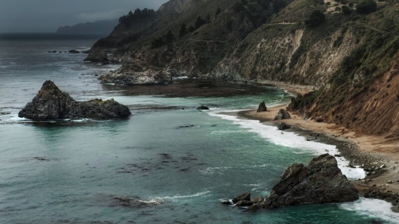 Coastal Cove with Rocks — Green, Dramatic, Photograph