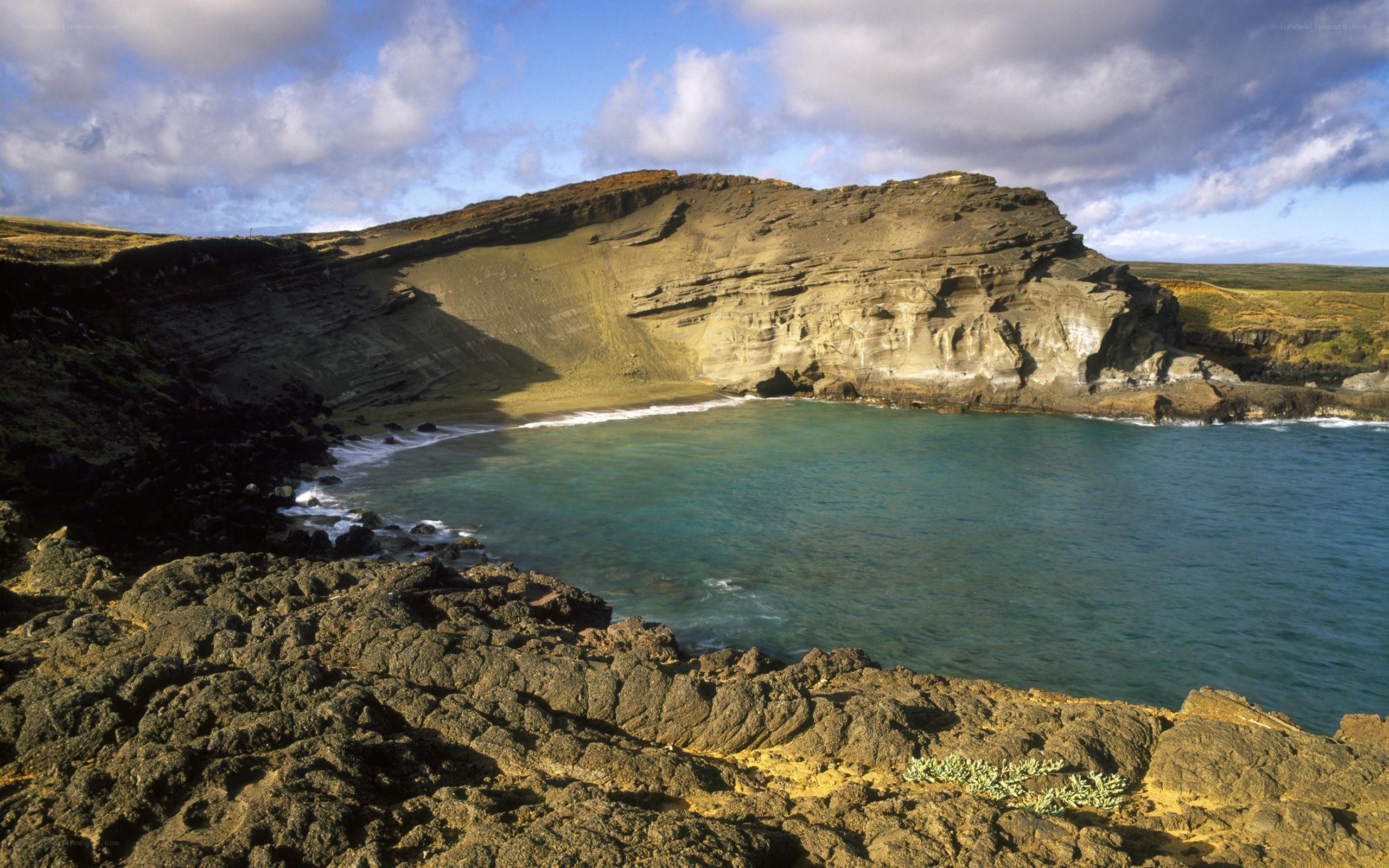 coastal cove with rocky cliffs
