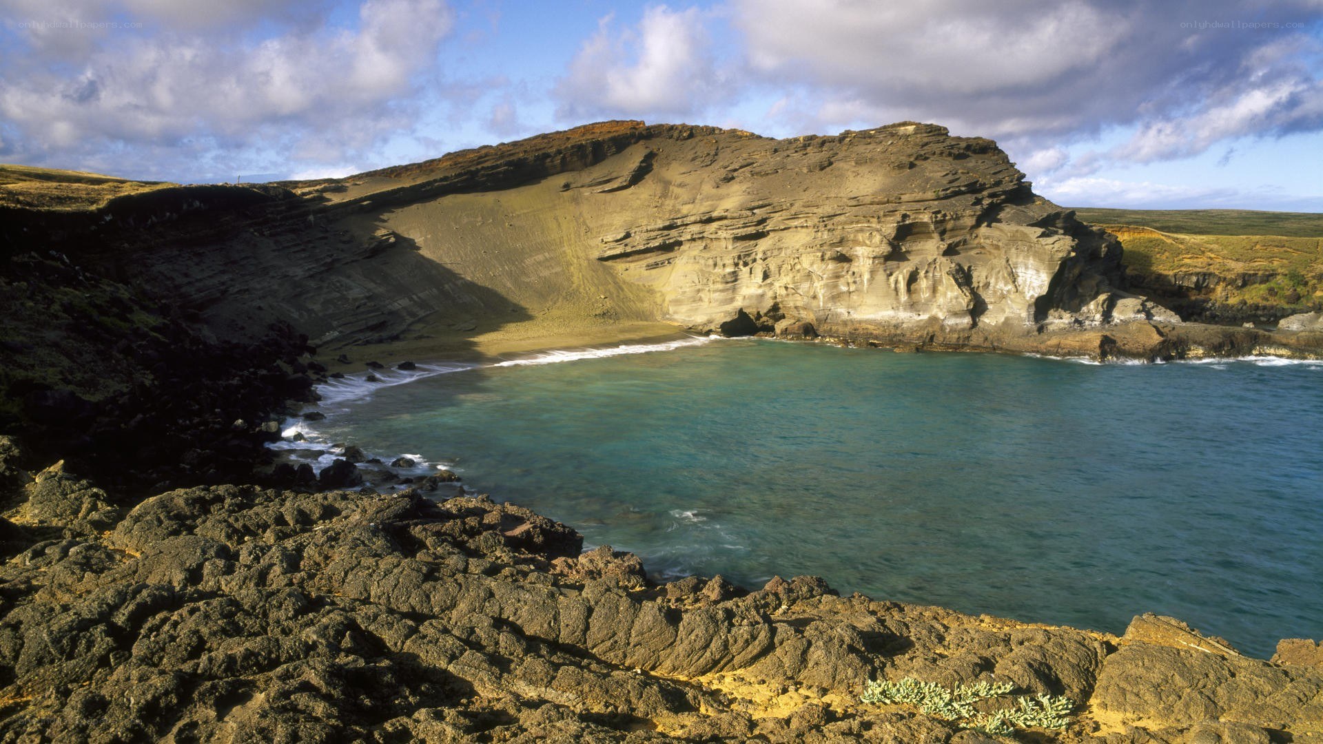 coastal cove with rocky cliffs