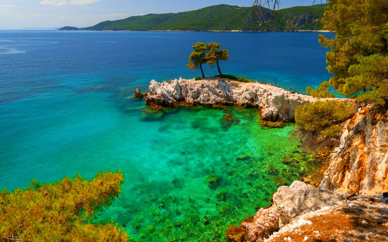 Coastal Cove with Turquoise Water — Blue
