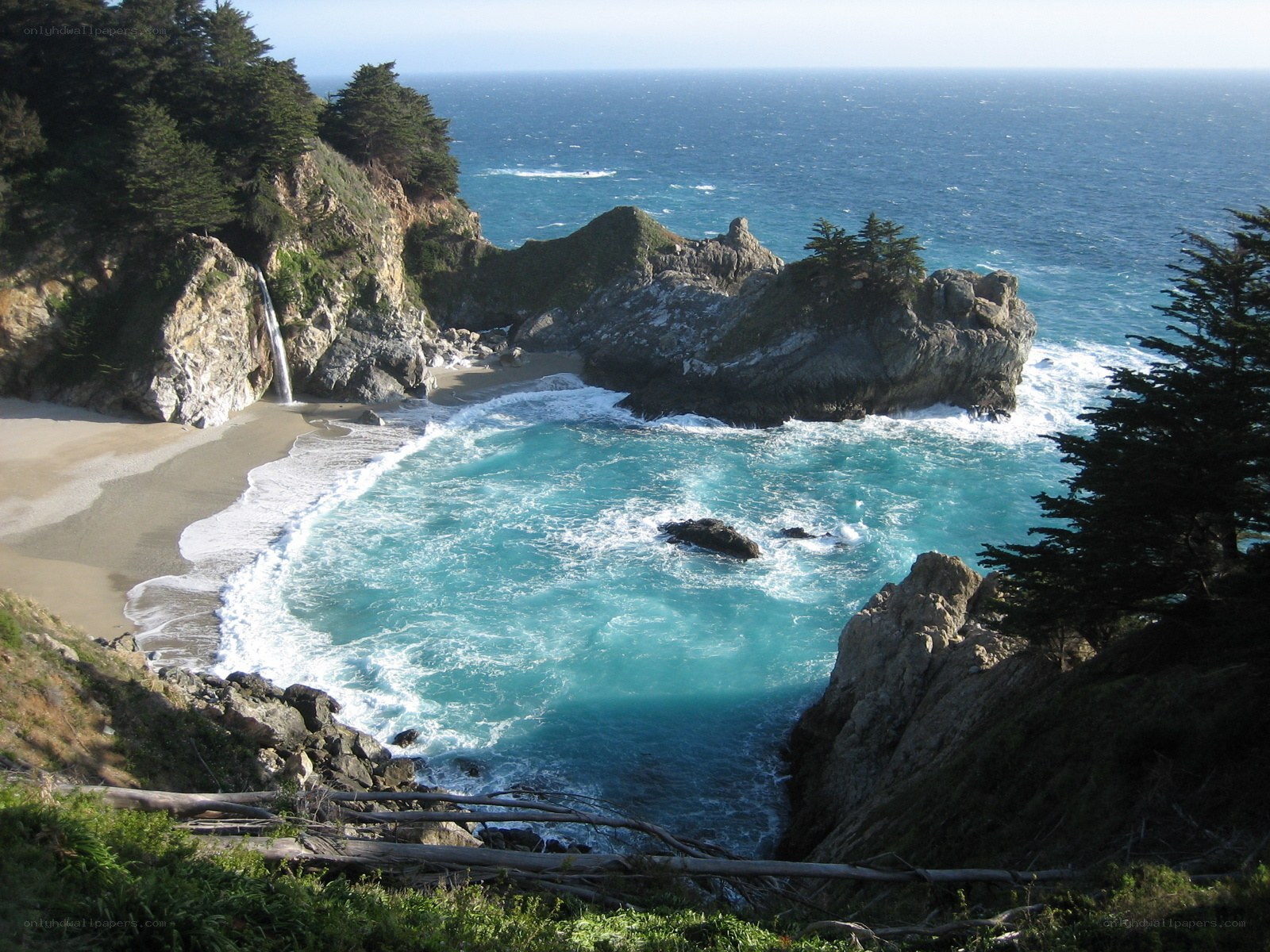 coastal cove with waterfall
