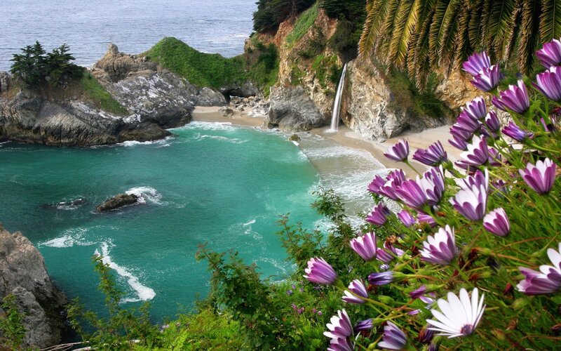 coastal cove with waterfall