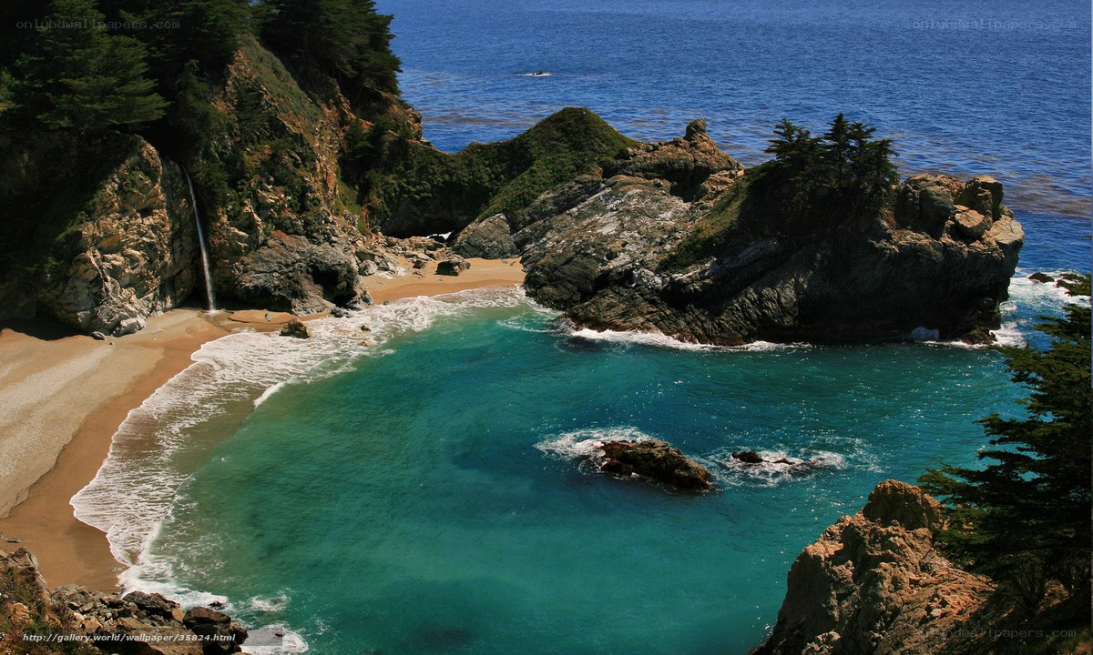 coastal cove with waterfall