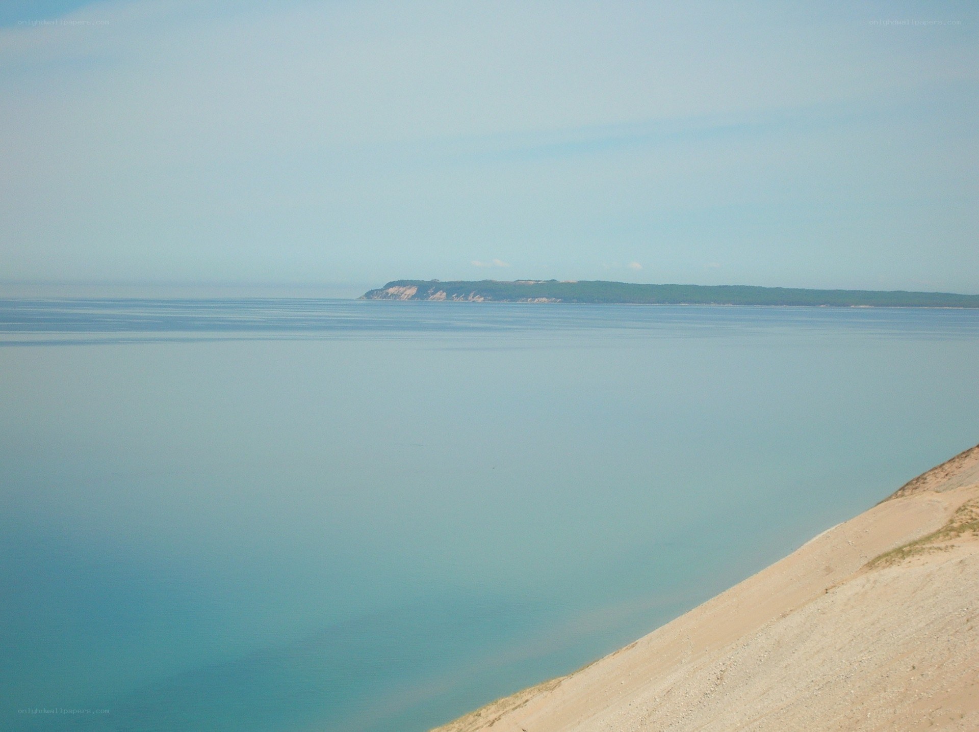 coastal dunes and distant island