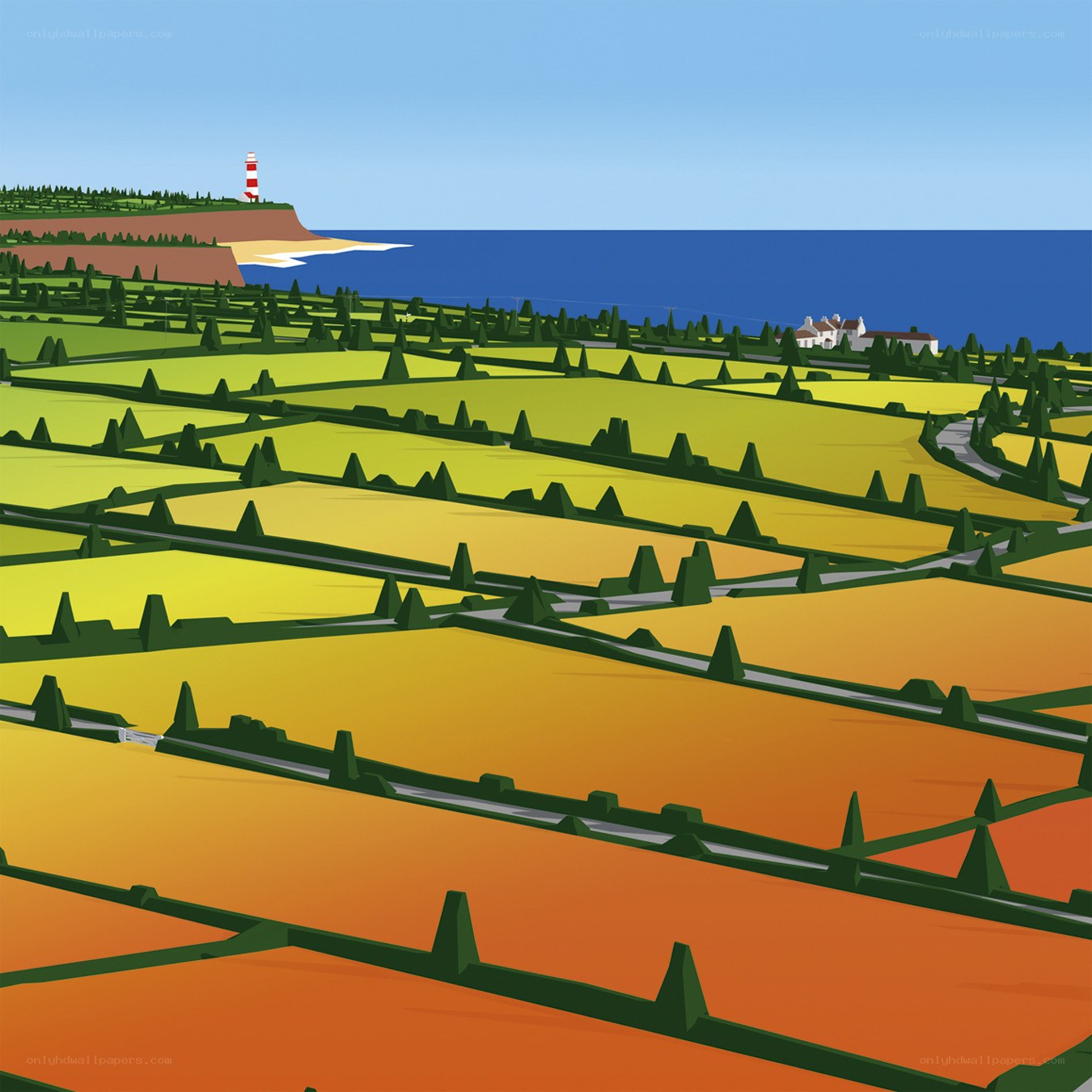Coastal Fields and Lighthouse