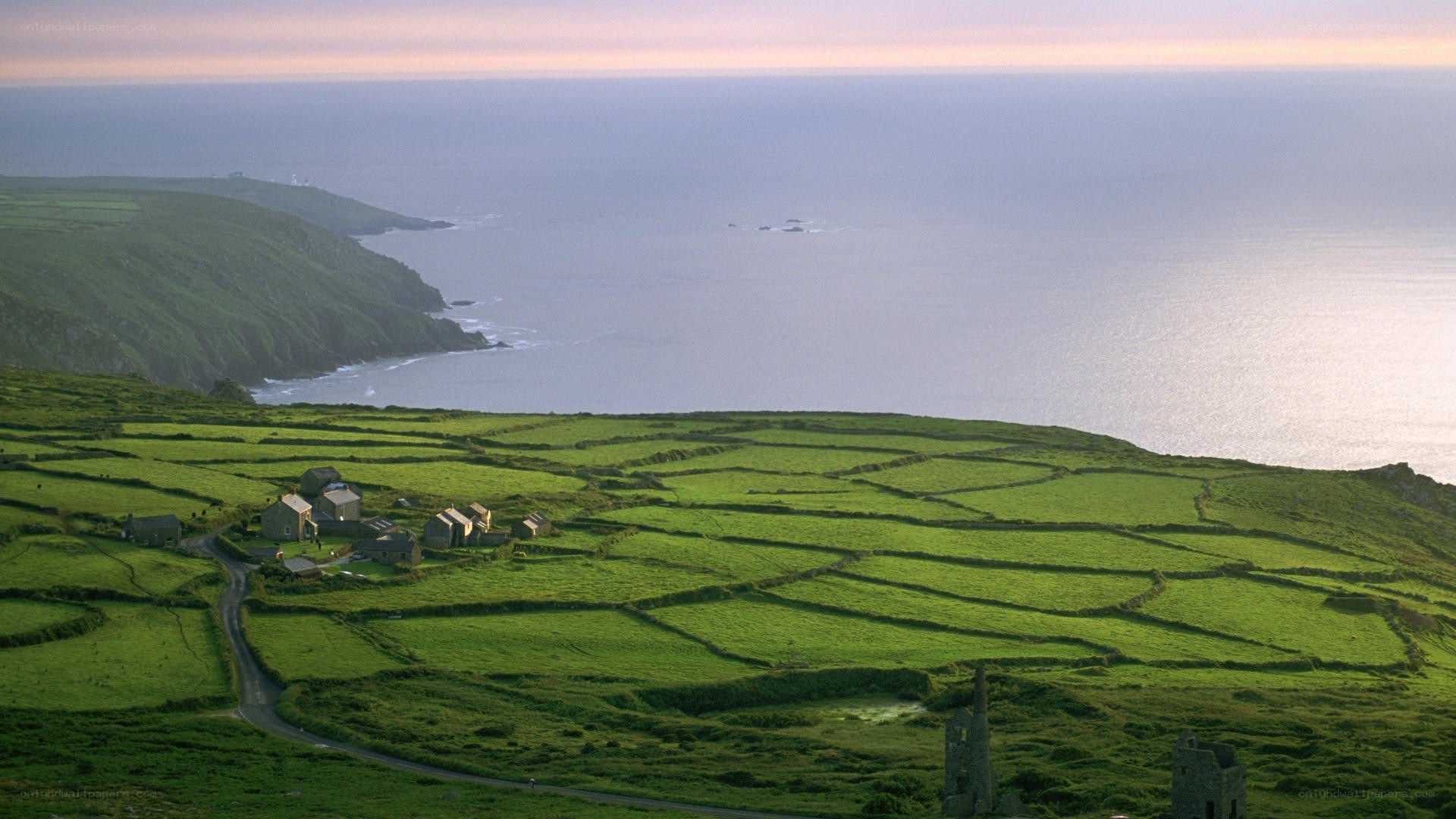 coastal fields at sunset