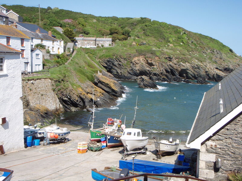 Coastal fishing village scene