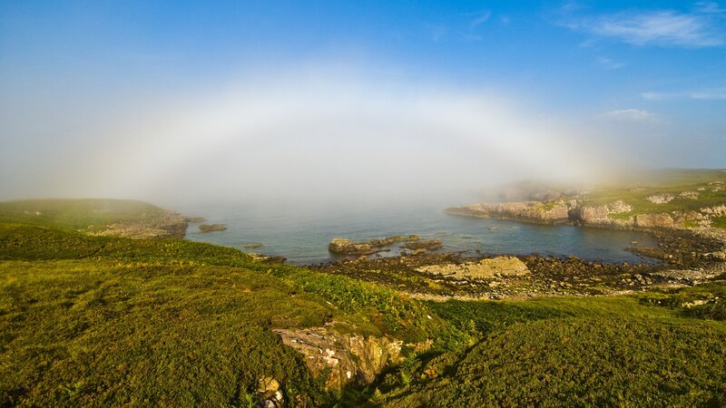 coastal fog over rocky shore