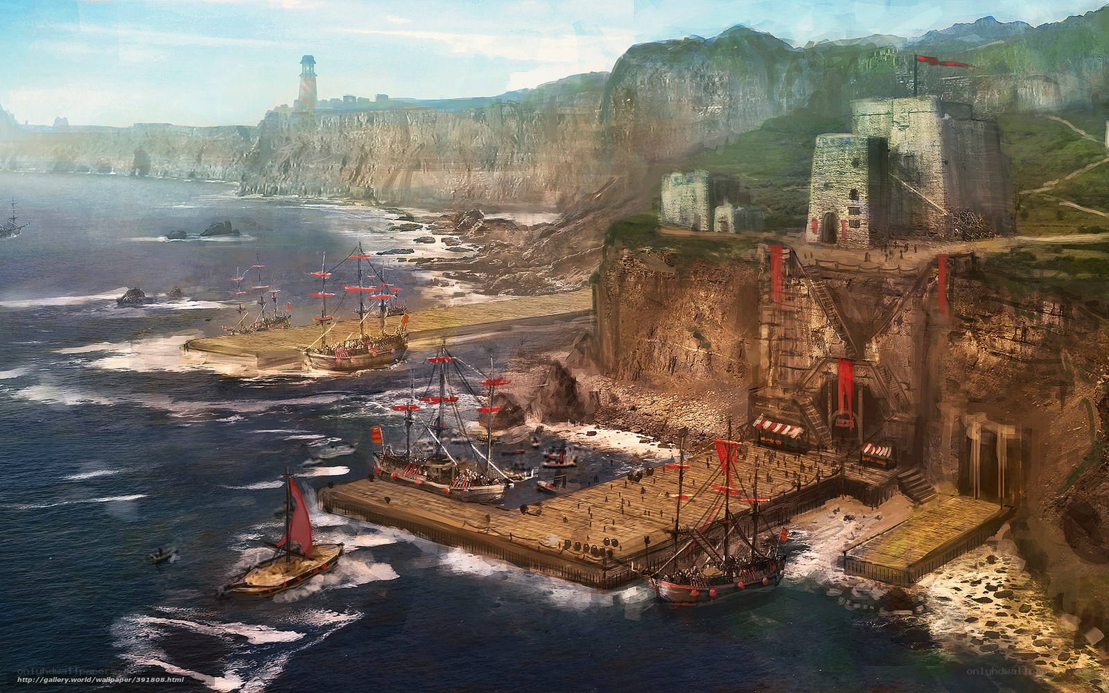Coastal fortress with ships