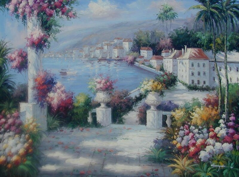 Coastal garden view painting