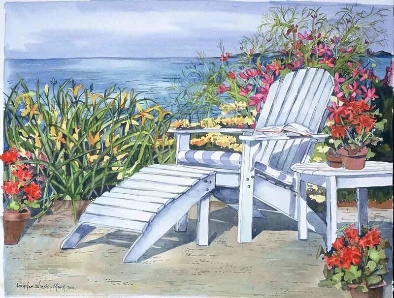 Coastal garden with Adirondack chair