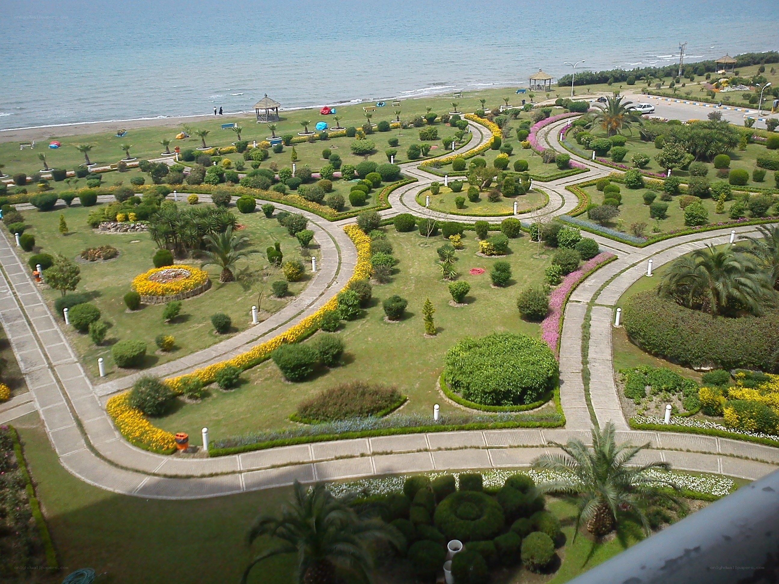 Coastal garden with winding paths