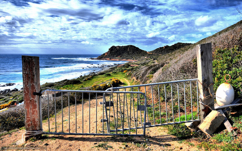 Coastal Gate with Ocean View — Blue, Dramatic