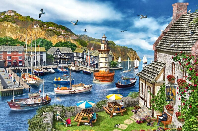 Coastal Harbor Village — Blue, Serene, Afternoon