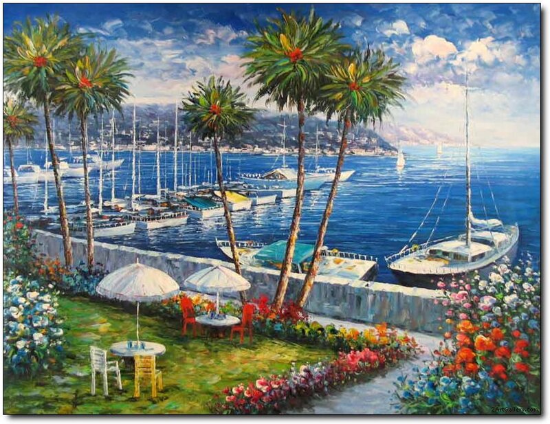 Coastal Harbor with Boats — Blue