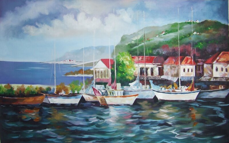 Coastal harbor with boats