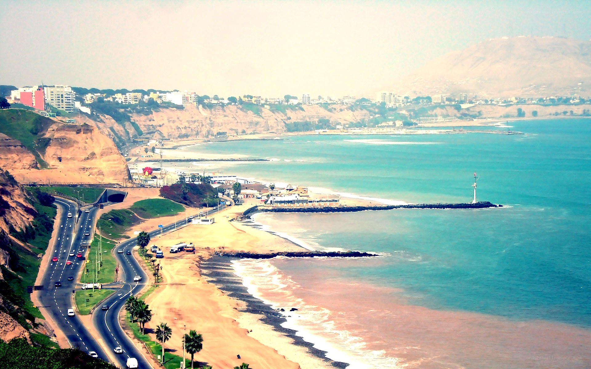coastal highway and beach view