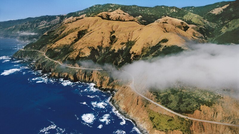 coastal highway with fog
