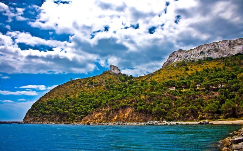 coastal hill with rocky cliffs