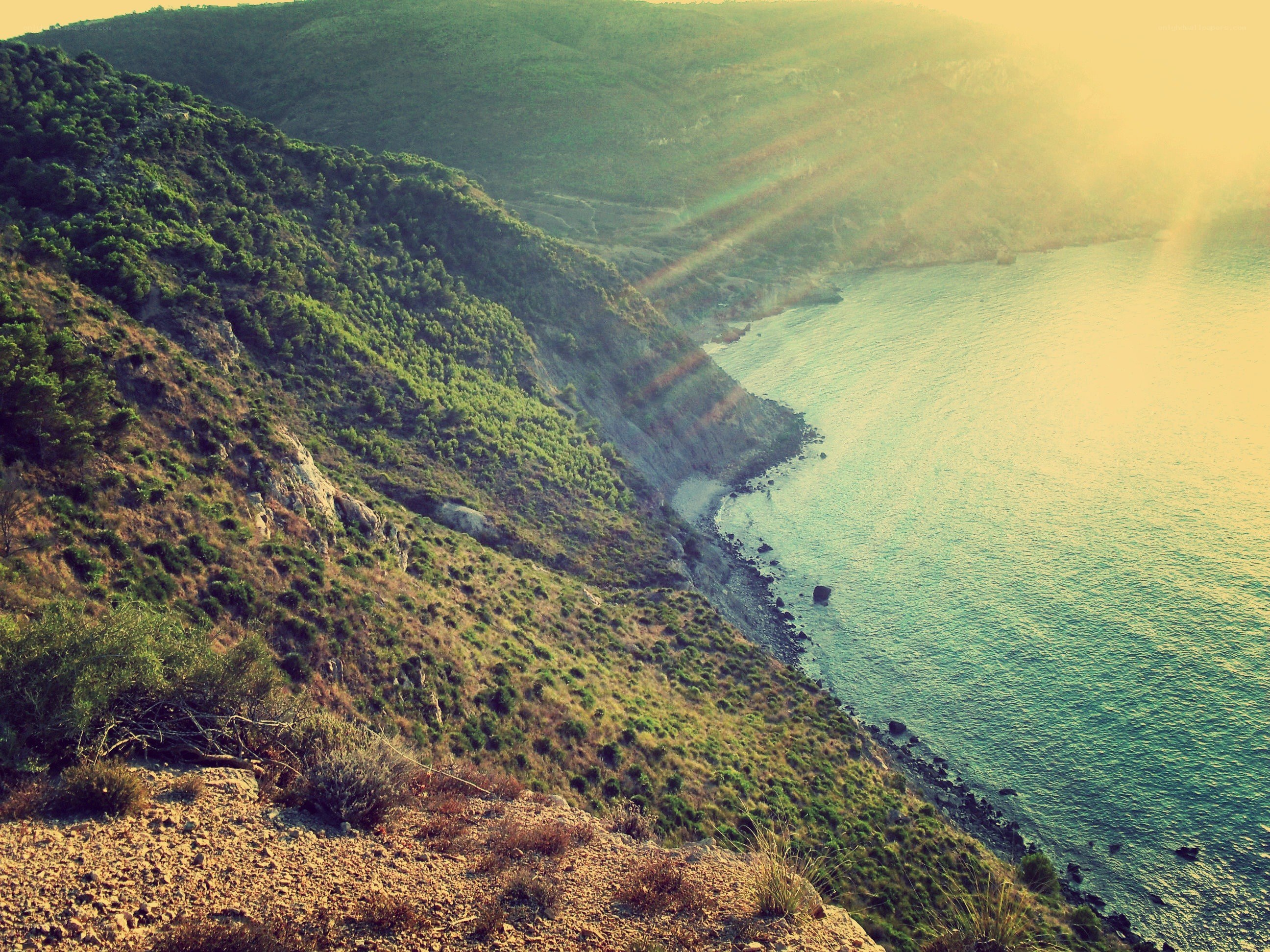 coastal hills at sunset