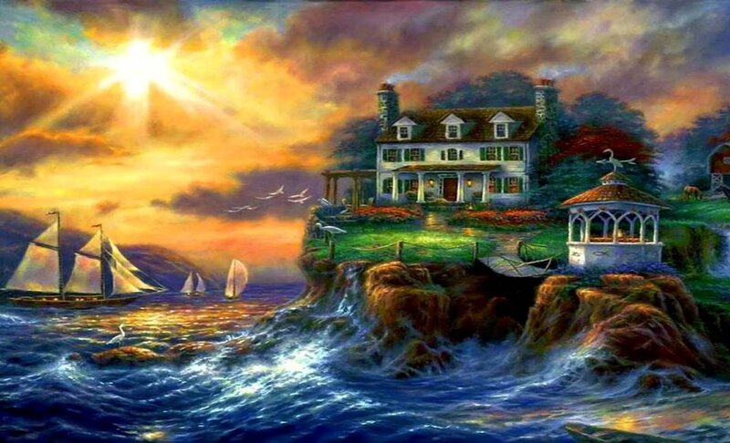 Coastal House on Cliff — Blue