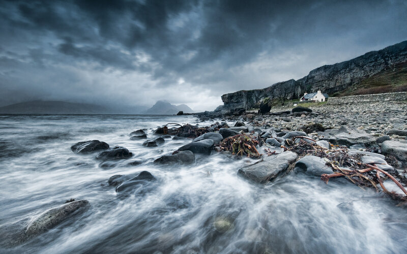 Coastal House on Rocky Shore — Gray