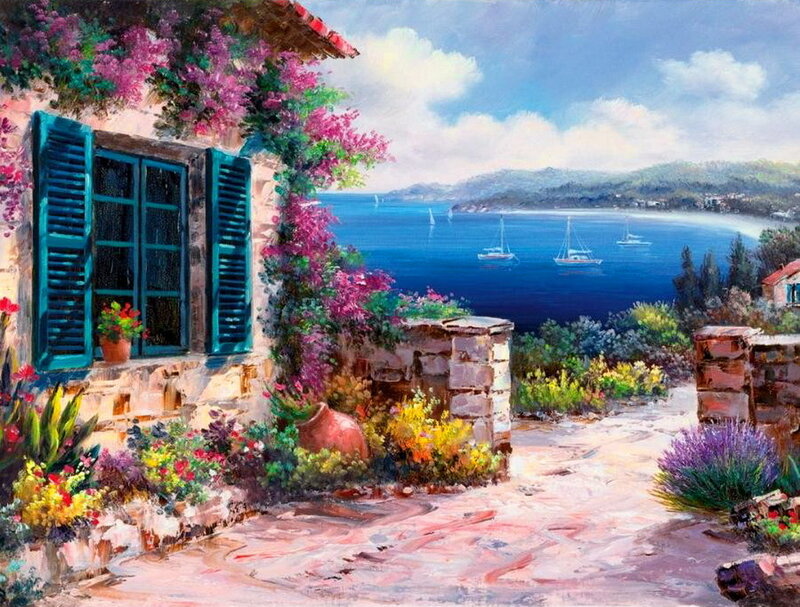 Coastal House with Flowers