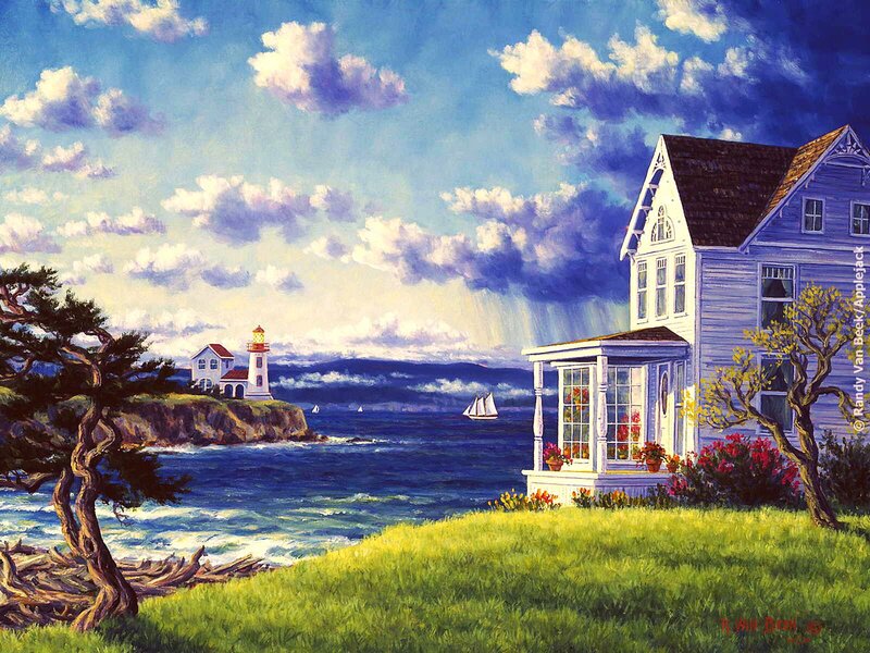 Coastal House with Lighthouse — Blue