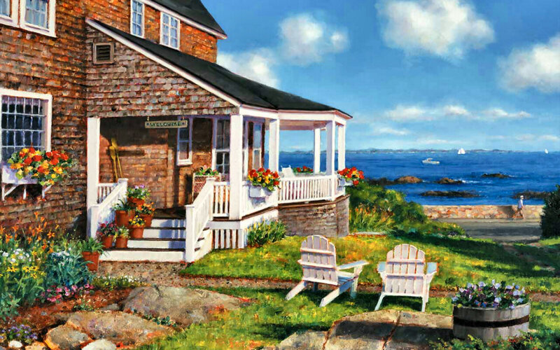 Coastal House with Porch — Blue