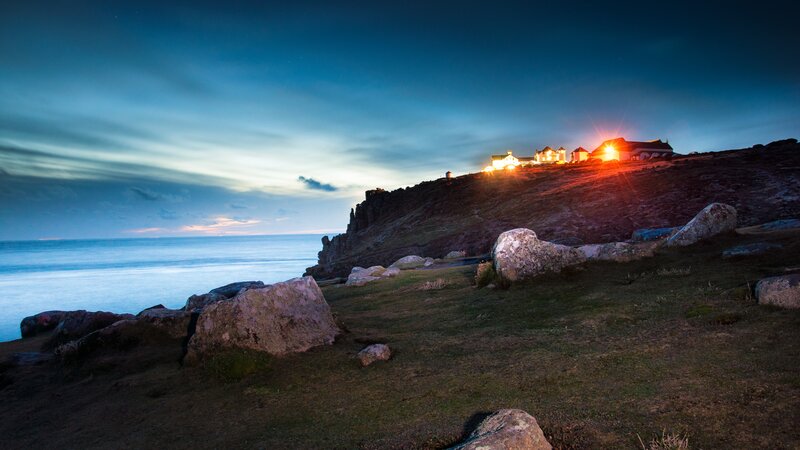 Coastal houses at dusk