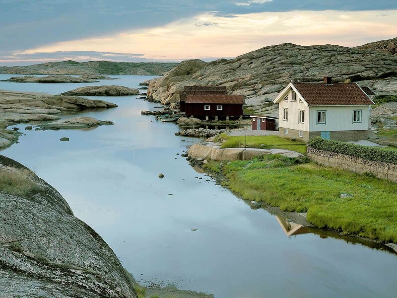 Coastal houses at dusk