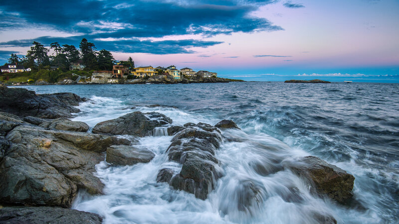 Coastal Houses at Dusk — Blue