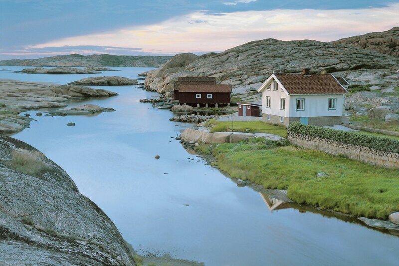 Coastal houses at dusk