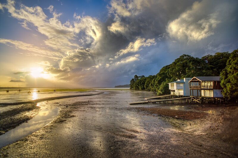 Coastal Houses at Low Tide