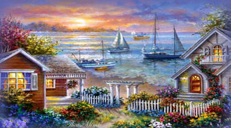 Coastal Houses at Sunset