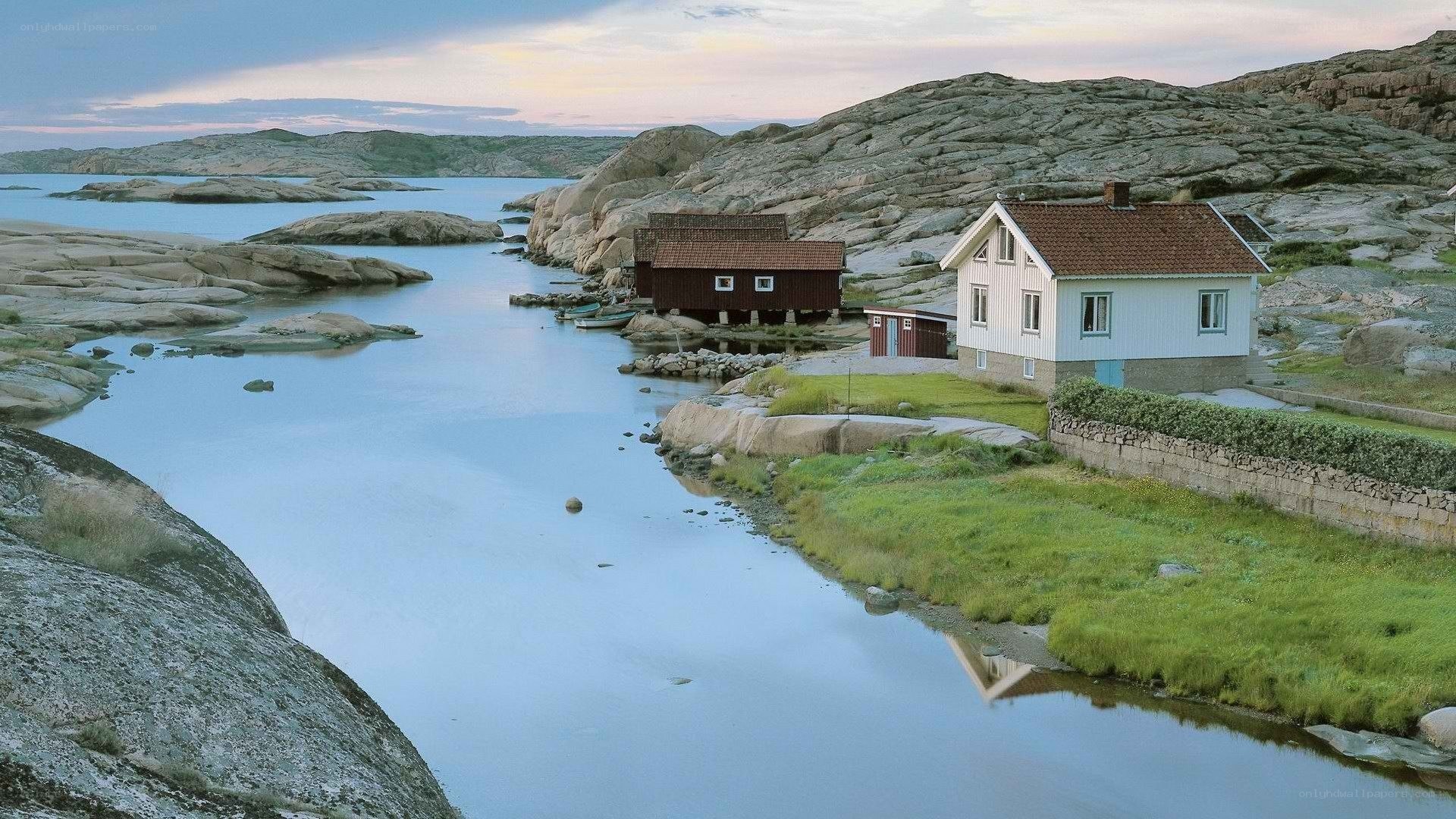 Coastal houses by the water