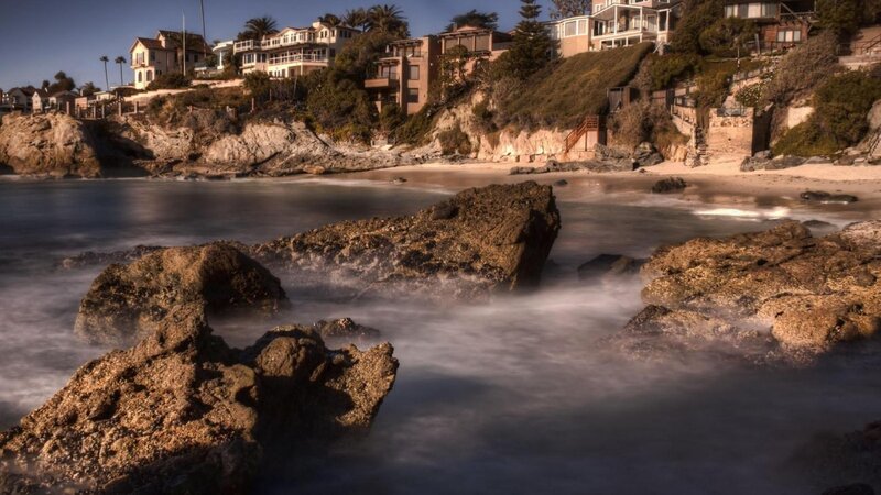 Coastal Houses on Cliff — Blue, Serene