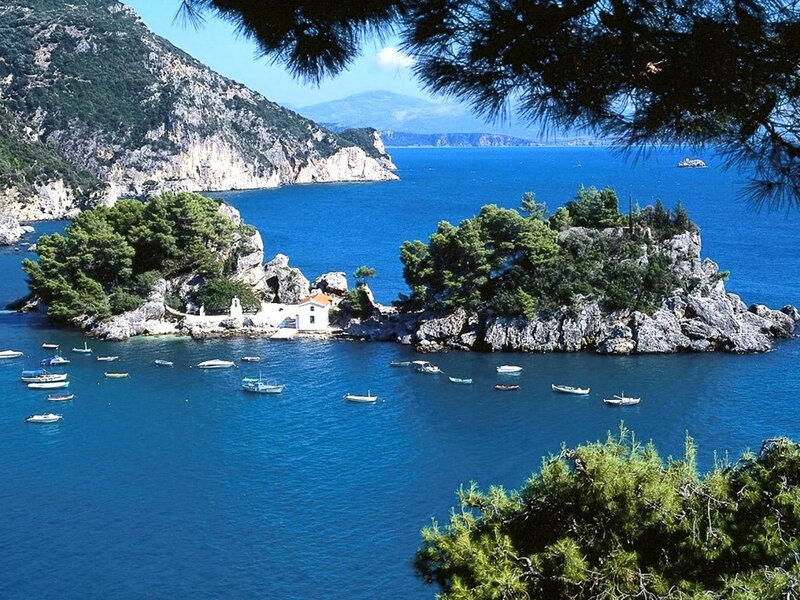 Coastal island with boats