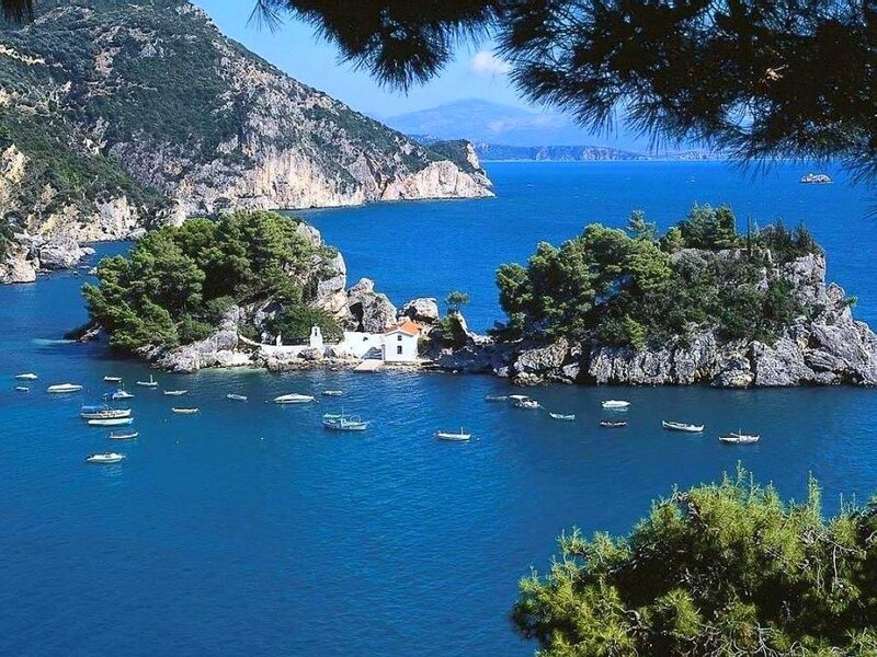 Coastal island with boats