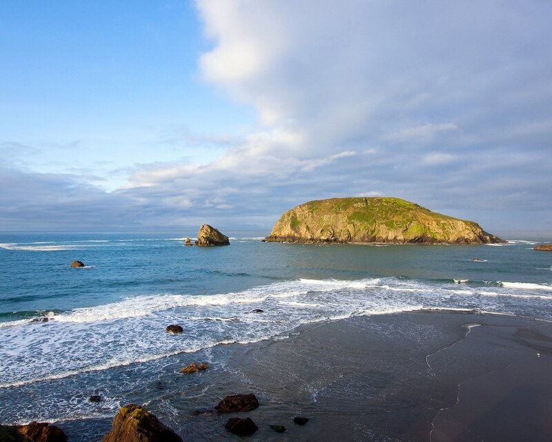 coastal island with rocky shore