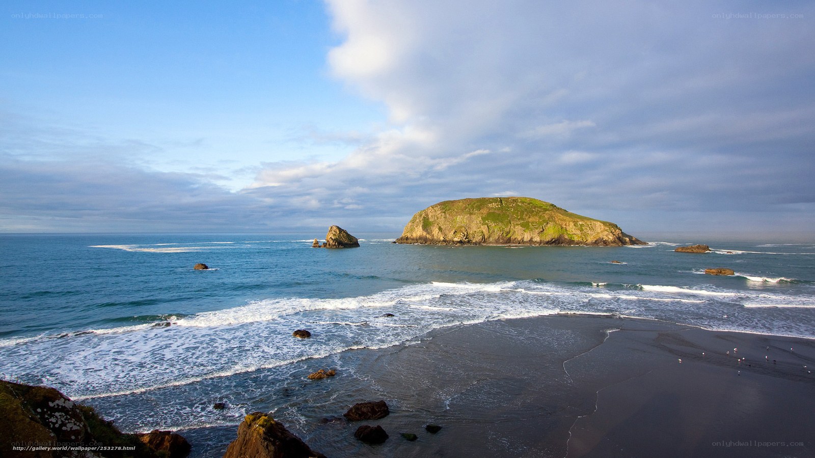 coastal island with rocky shore