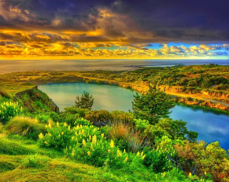 Coastal Lake at Sunset