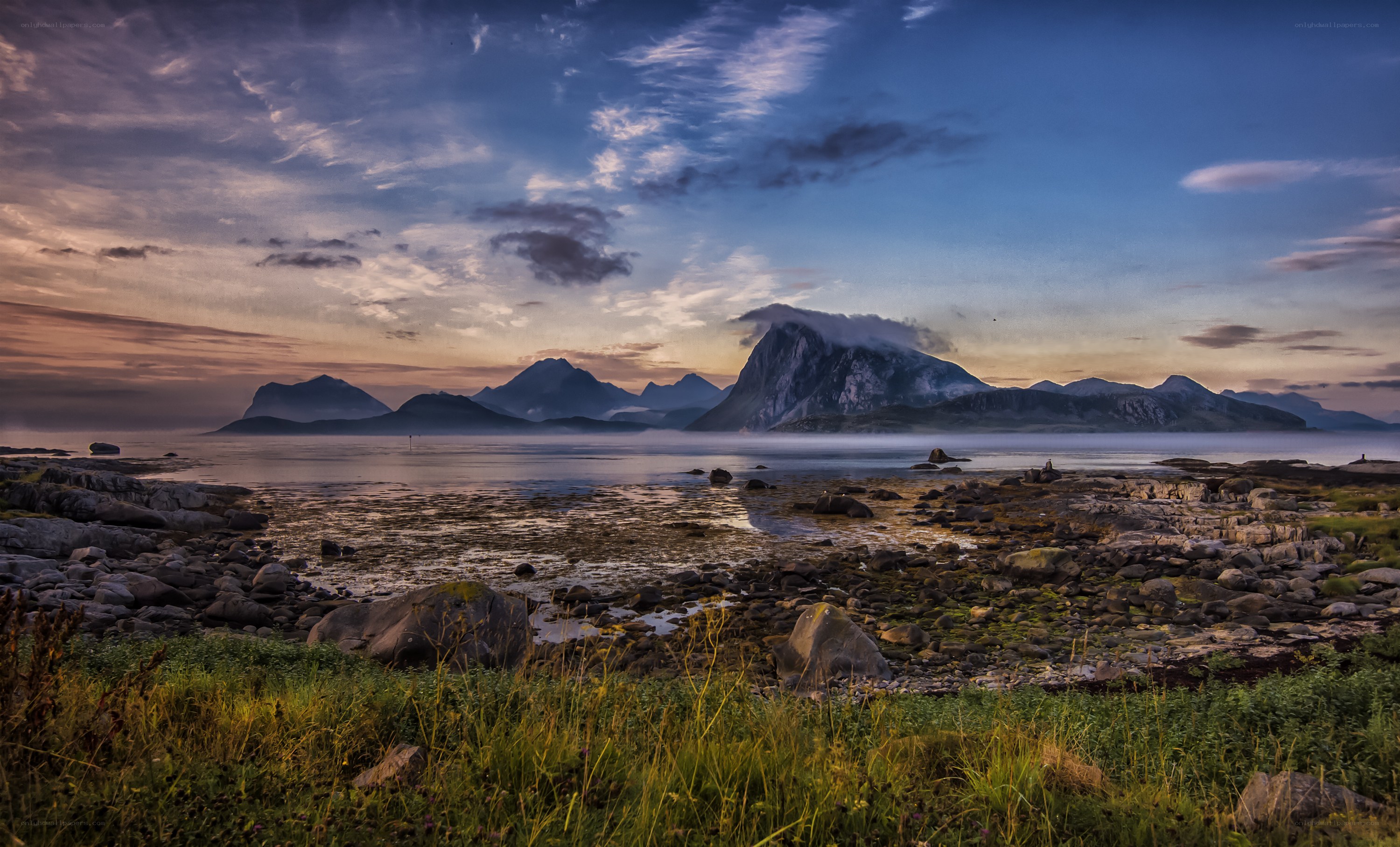 Coastal landscape at dusk