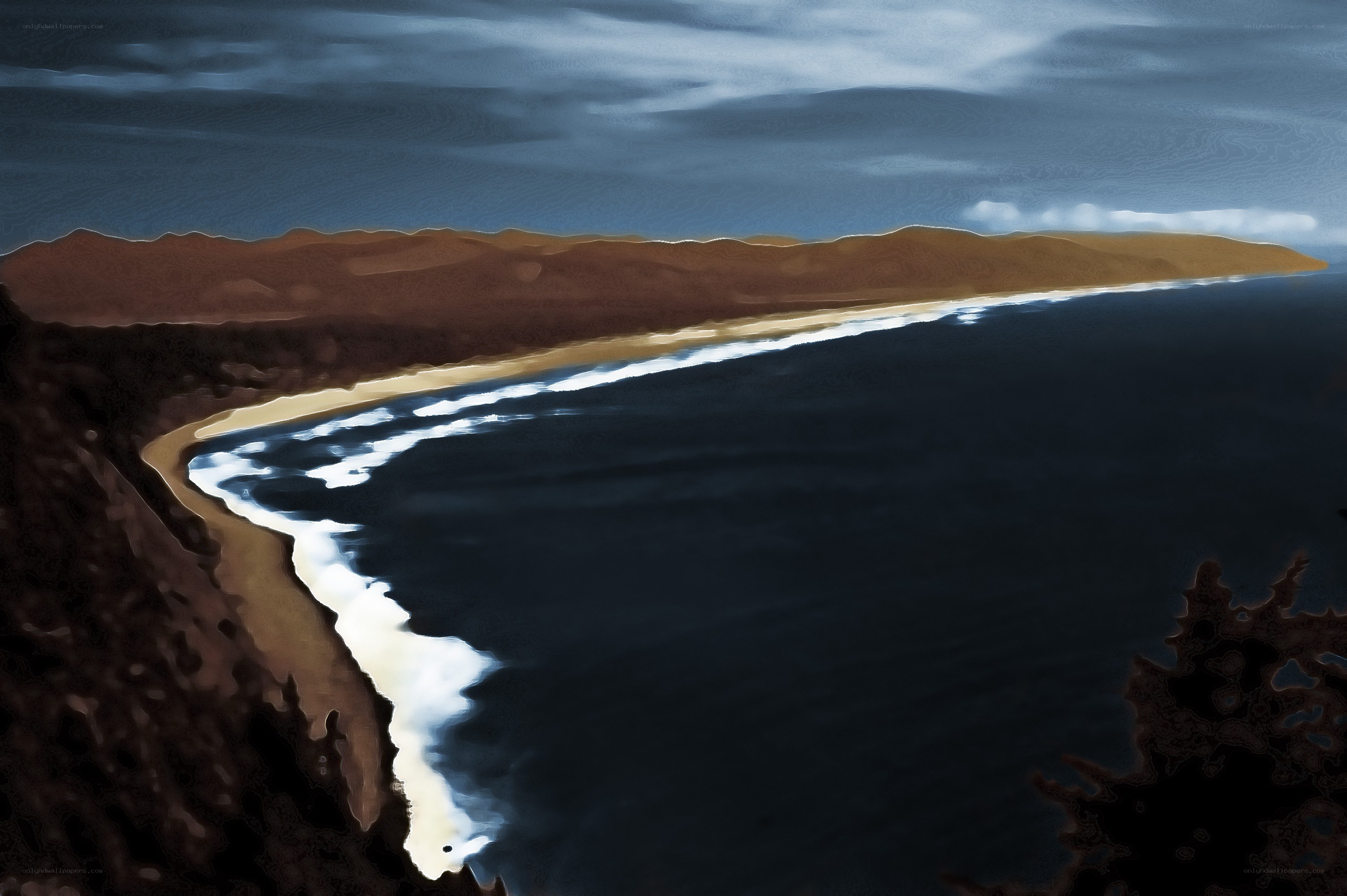 coastal landscape at dusk