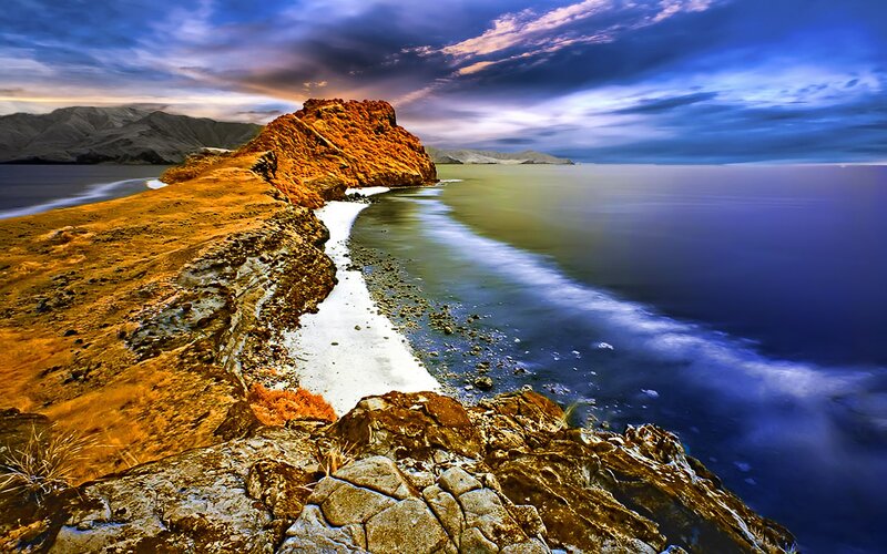 Coastal landscape at dusk