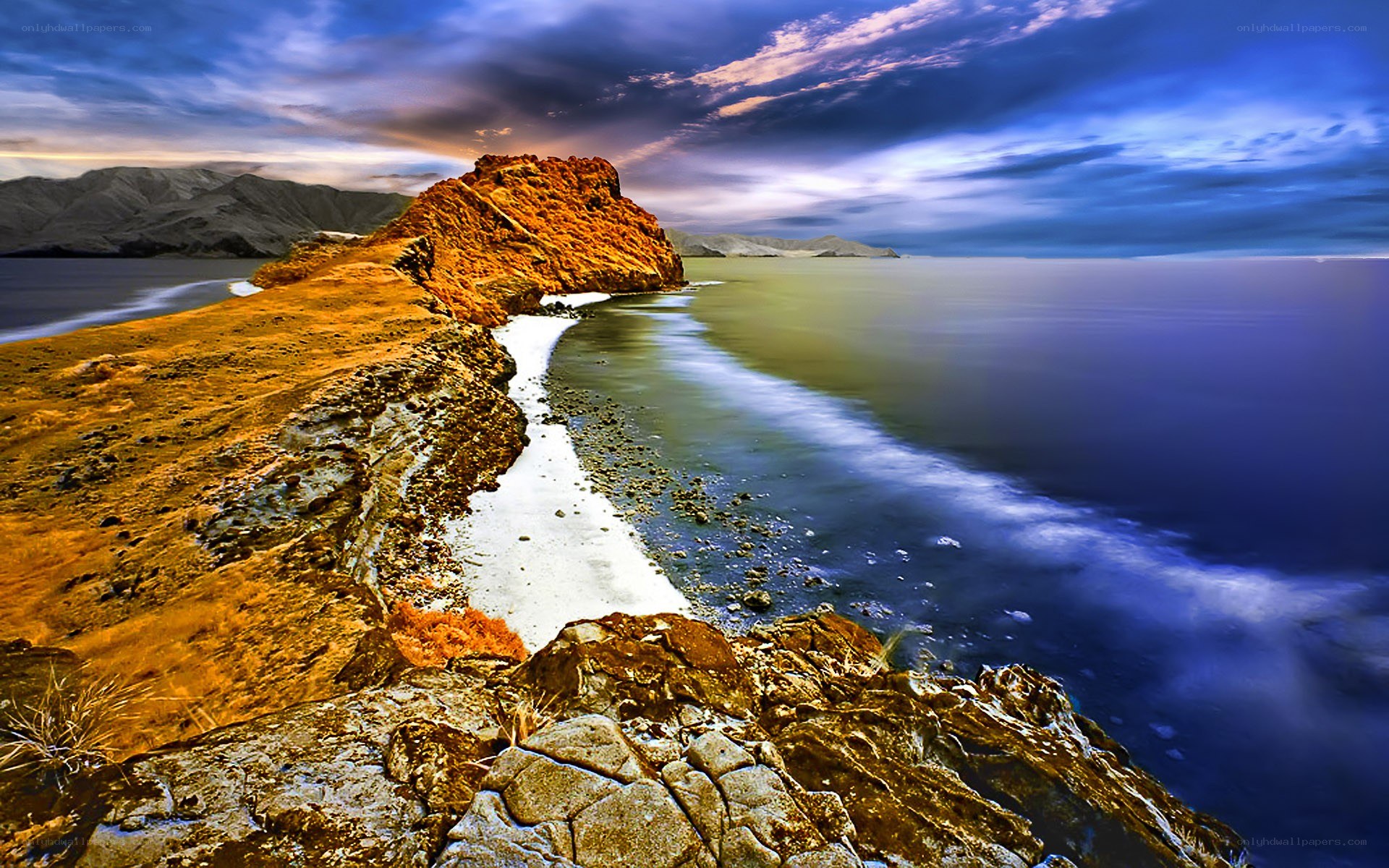 Coastal landscape at dusk