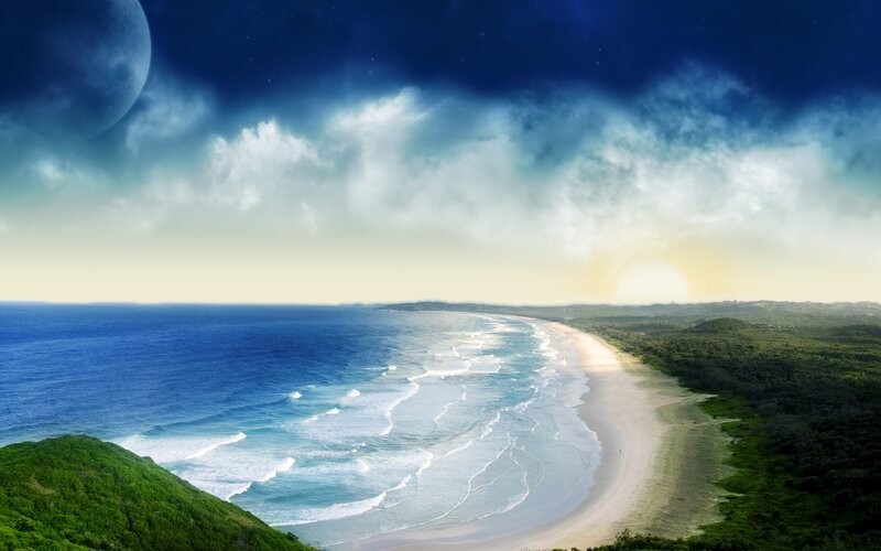 Coastal Landscape at Dusk — Blue