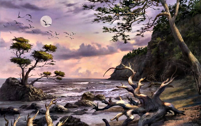 Coastal Landscape at Dusk — Purple, Dramatic