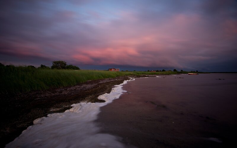 Coastal Landscape at Dusk — Purple, Serene, Sunset, Photograph, Sky