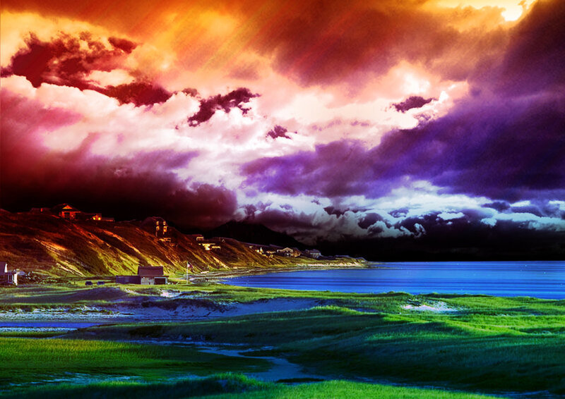 Coastal Landscape at Dusk — Purple